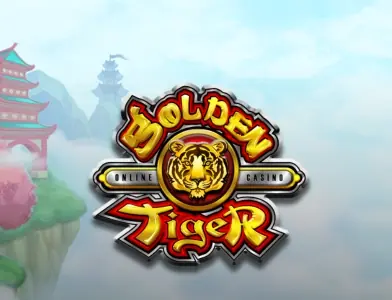 Golden Tiger Online Casino emblem over a misty pagoda landscape