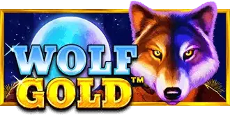 Wolf Gold slot by Pragmatic Play: wolf head and full moon logo