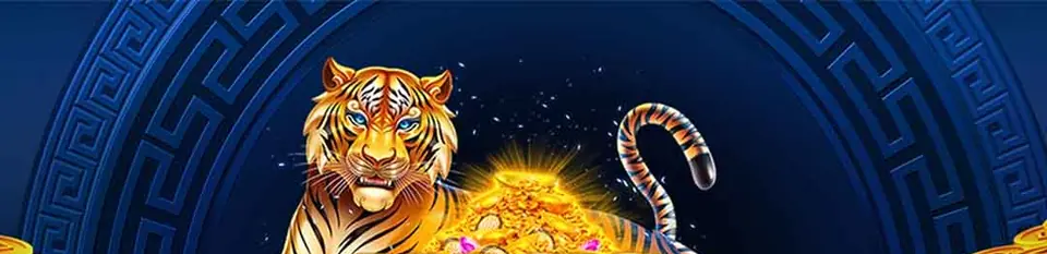 Tiger resting beside a heap of gold coins